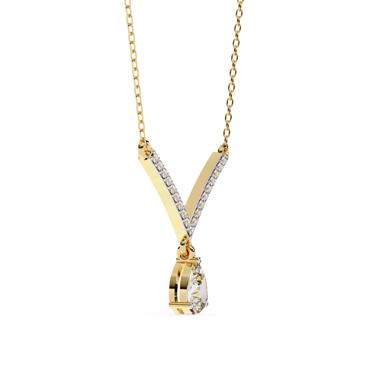 Modern geometric V pendant with round diamond accents