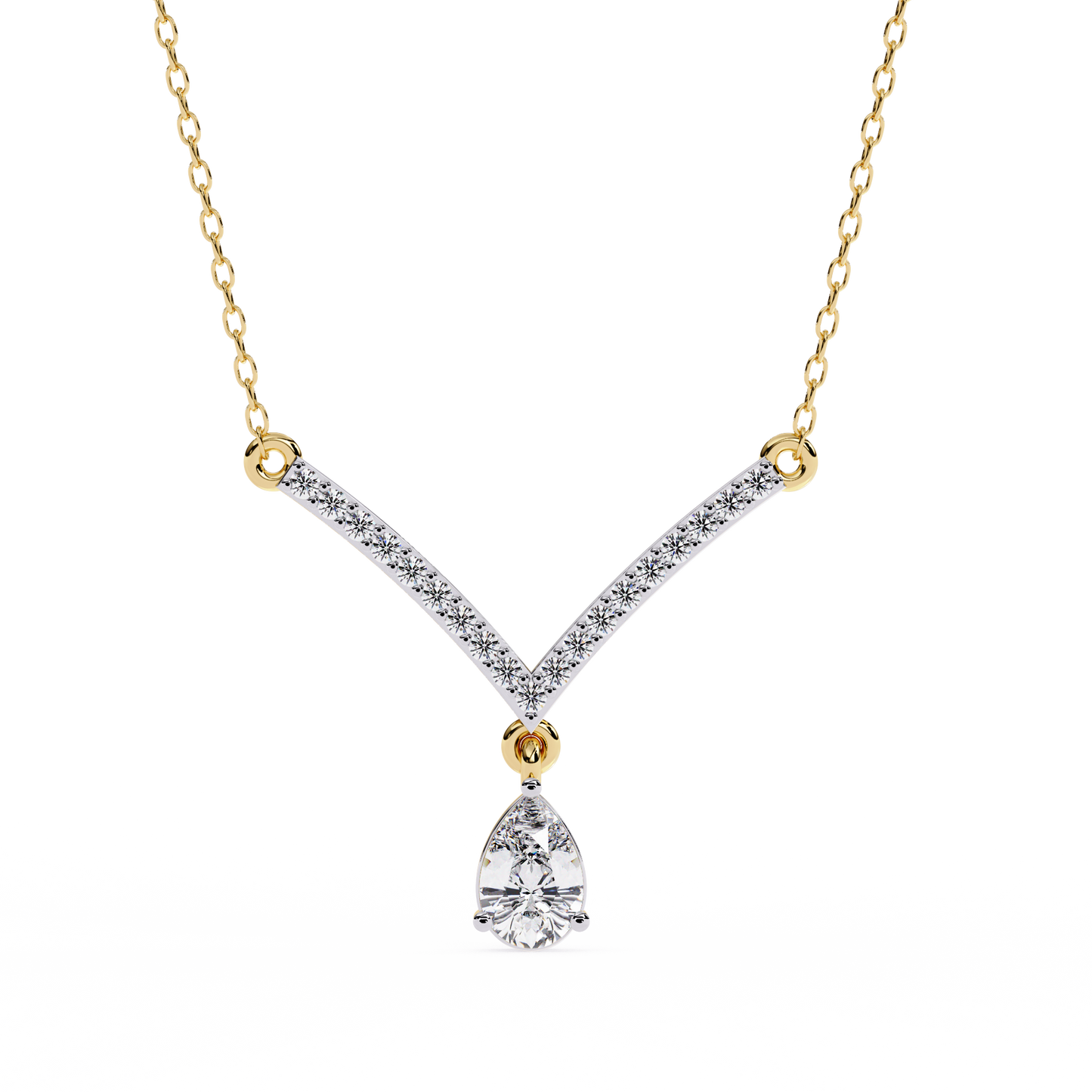 Pear shaped lab grown diamond V pendant necklace