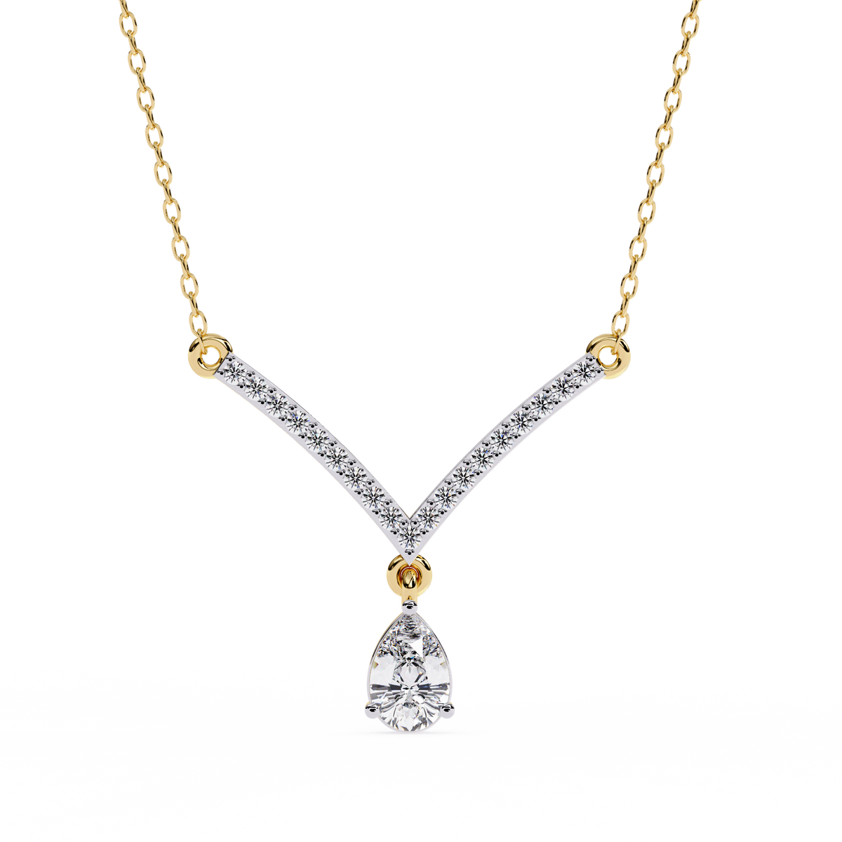 Pear shaped lab grown diamond V pendant necklace