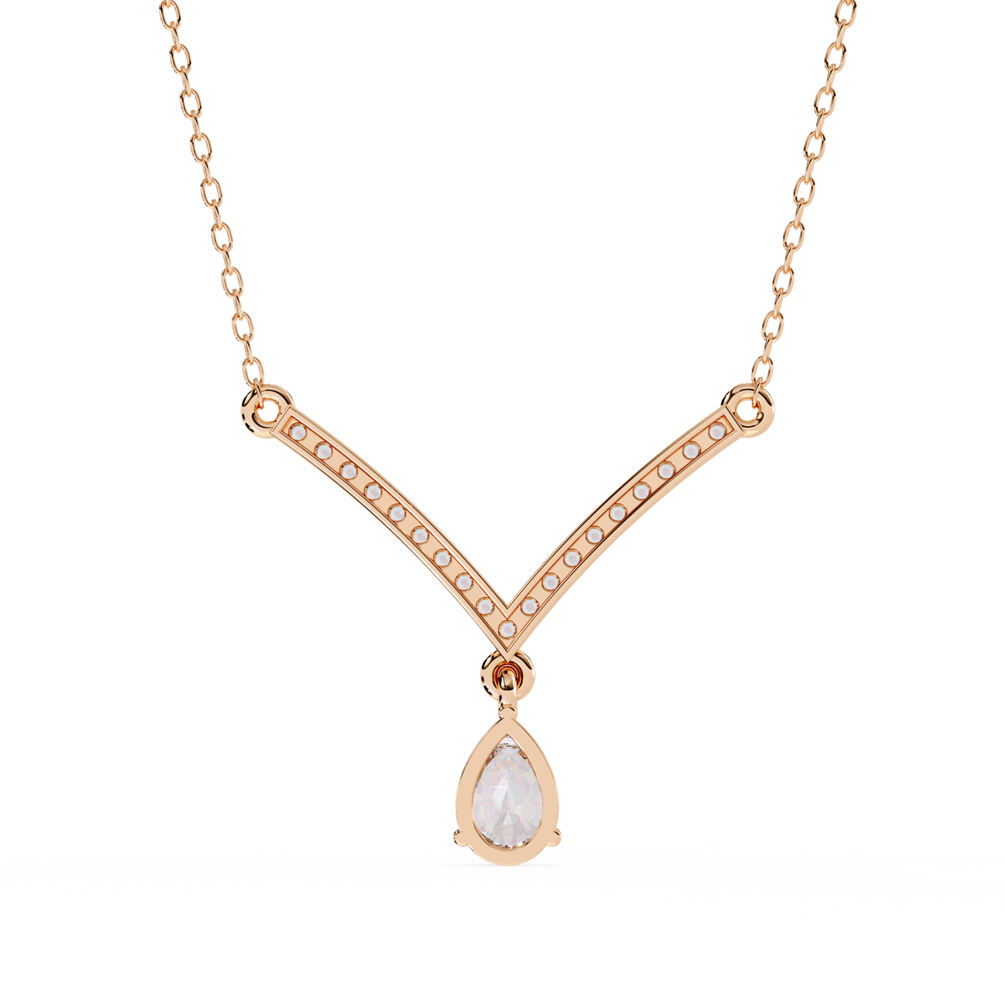 Yellow gold V necklace with pear cut diamond centerpiece