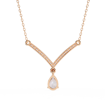 Yellow gold V necklace with pear cut diamond centerpiece