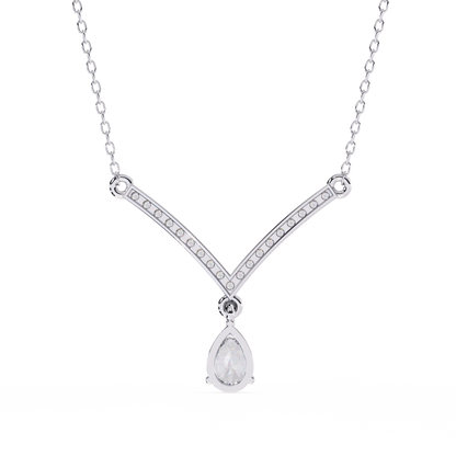 Contemporary pear diamond V pendant necklace with pavé details