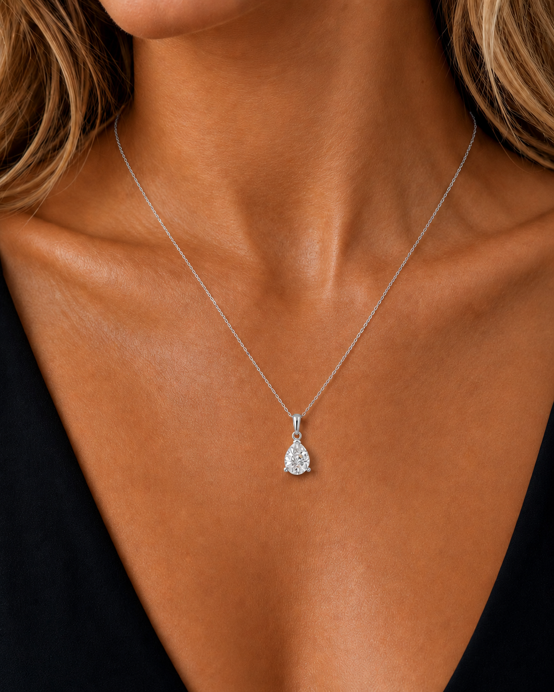 Pear Solitaire One Stone Prong Set Lab Grown Diamond Pendant - HIGHCARAT DIAMONDS