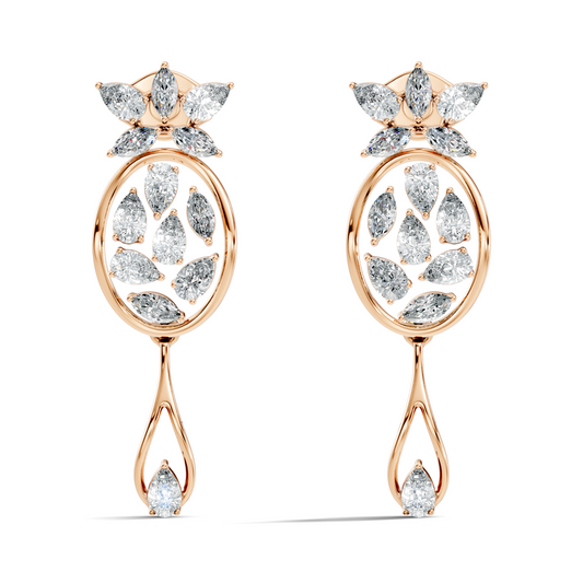 3.96 Ct Pear & Marquise Gold Drop Earrings 