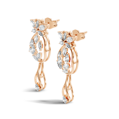 3.96 Ct Pear & Marquise Gold Drop Earrings | Classic Diamond Jewelry in 14K Solid Gold - HIGHCARAT DIAMONDS