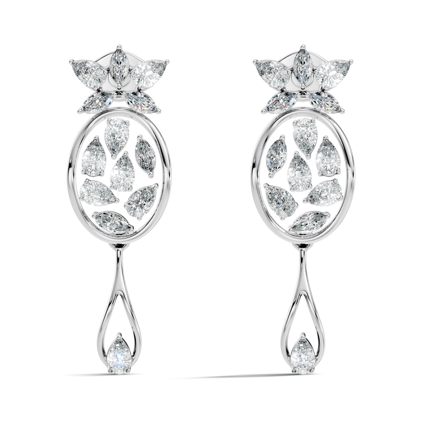 3.96 Ct Pear & Marquise Gold Drop Earrings | Classic Diamond Jewelry in 14K Solid Gold - HIGHCARAT DIAMONDS