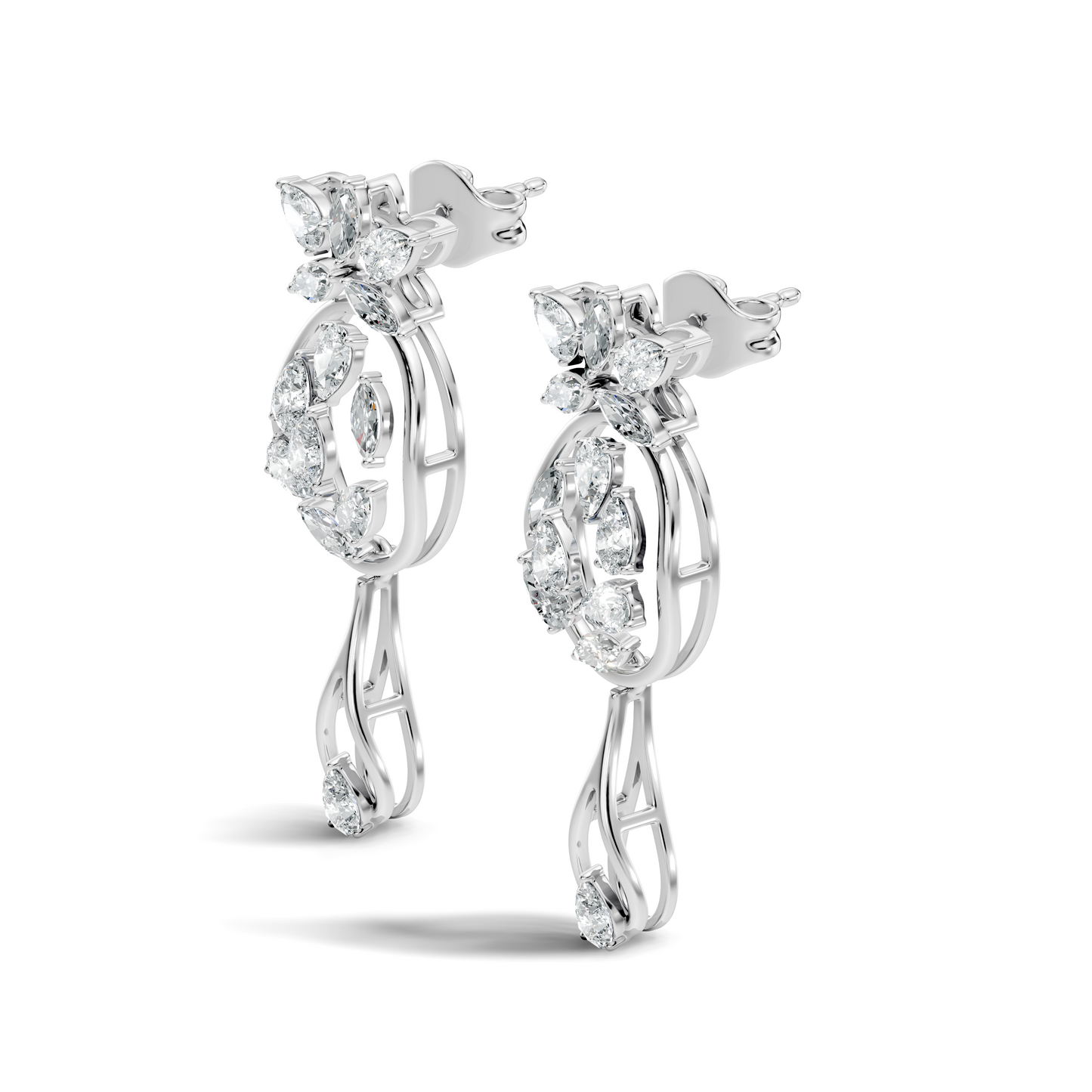 3.96 Ct Pear & Marquise Gold Drop Earrings | Classic Diamond Jewelry in 14K Solid Gold - HIGHCARAT DIAMONDS