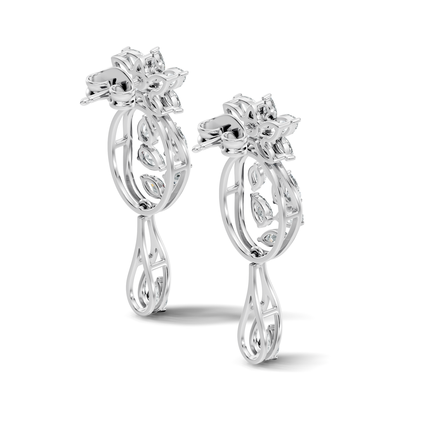 3.96 Ct Pear & Marquise Gold Drop Earrings | Classic Diamond Jewelry in 14K Solid Gold - HIGHCARAT DIAMONDS