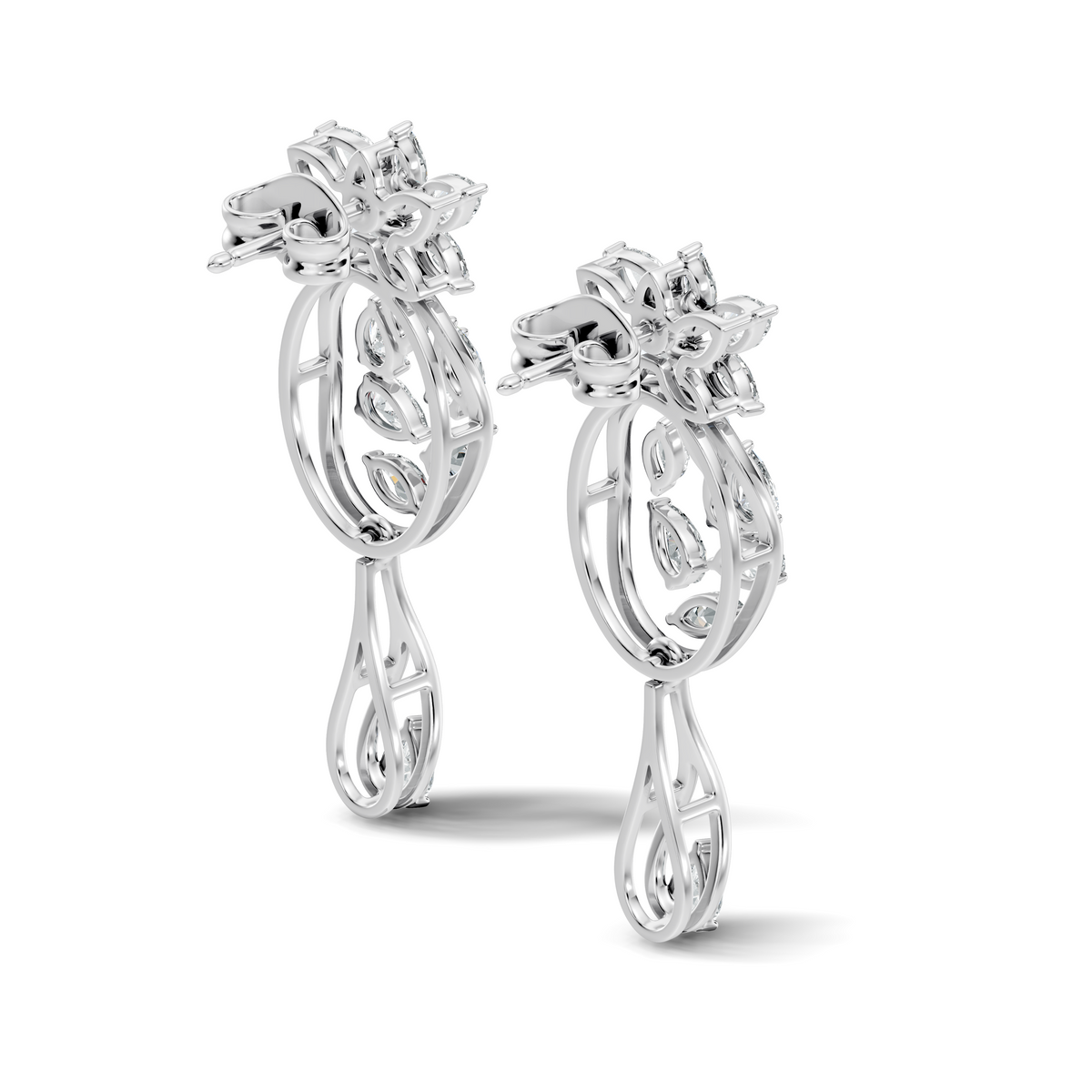 3.96 Ct Pear & Marquise Gold Drop Earrings | Classic Diamond Jewelry in 14K Solid Gold - HIGHCARAT DIAMONDS
