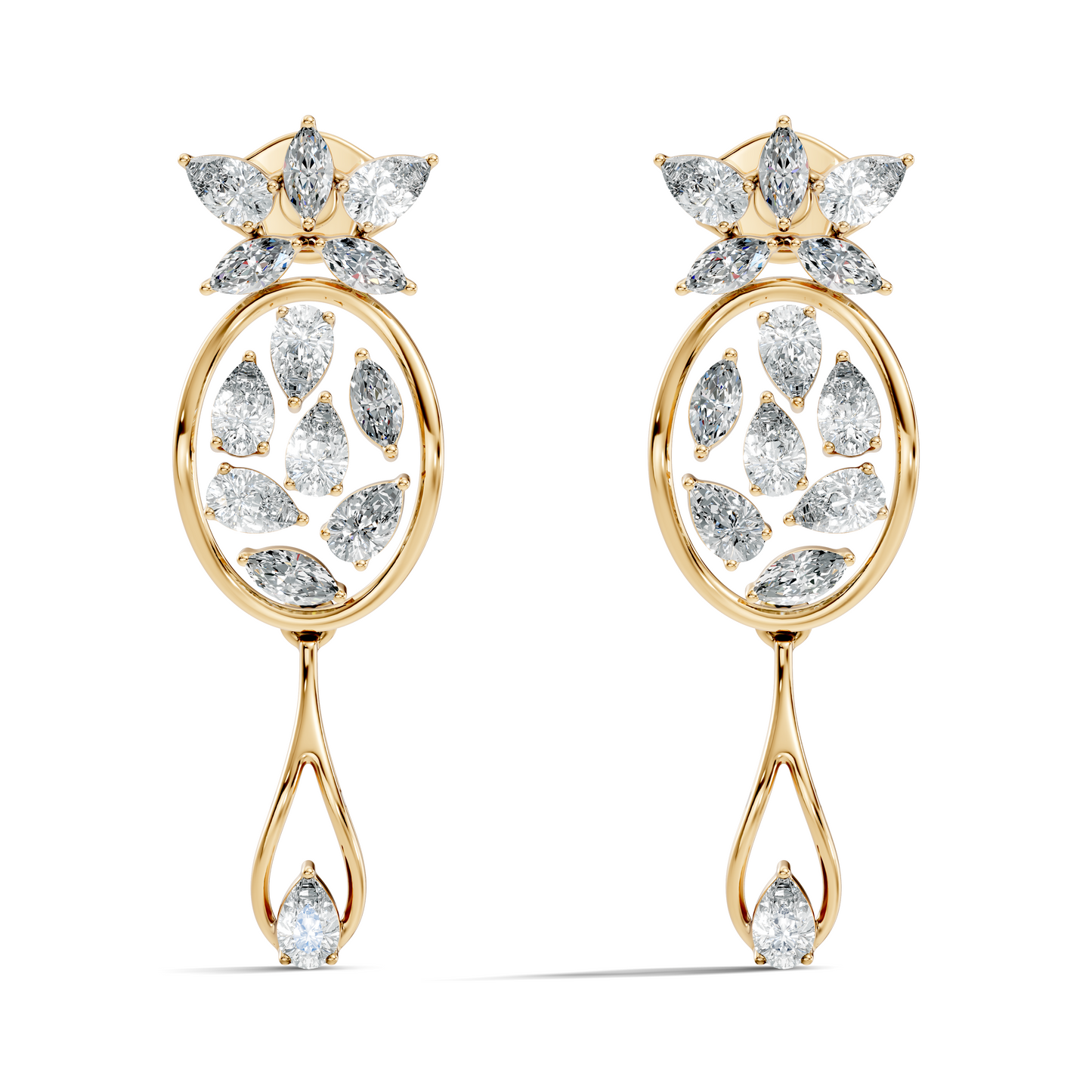 3.96 Ct Pear & Marquise Gold Drop Earrings | Classic Diamond Jewelry in 14K Solid Gold - HIGHCARAT DIAMONDS