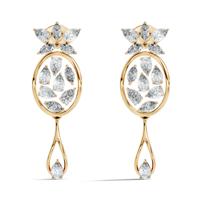 3.96 Ct Pear & Marquise Gold Drop Earrings | Classic Diamond Jewelry in 14K Solid Gold - HIGHCARAT DIAMONDS