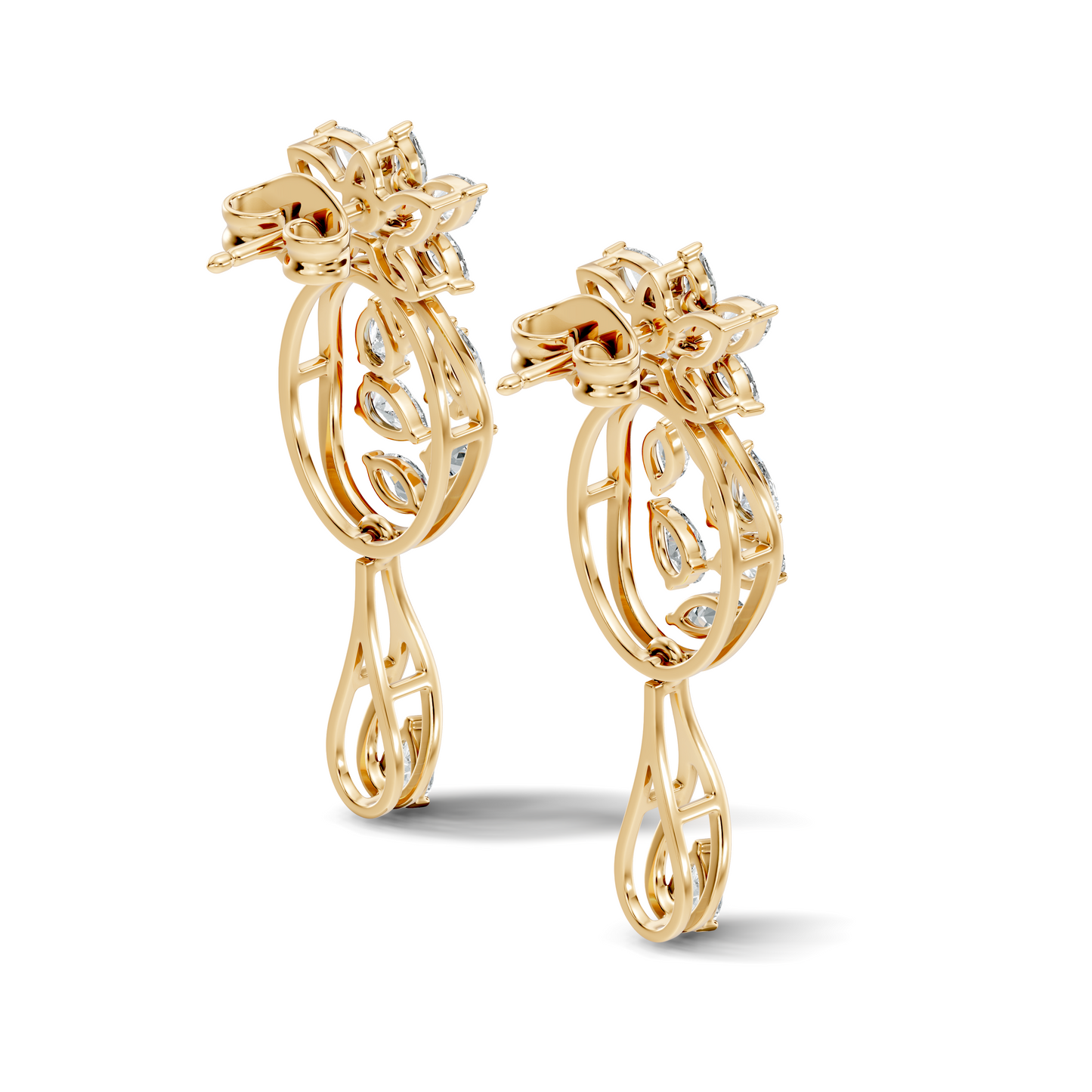 3.96 Ct Pear & Marquise Gold Drop Earrings | Classic Diamond Jewelry in 14K Solid Gold - HIGHCARAT DIAMONDS