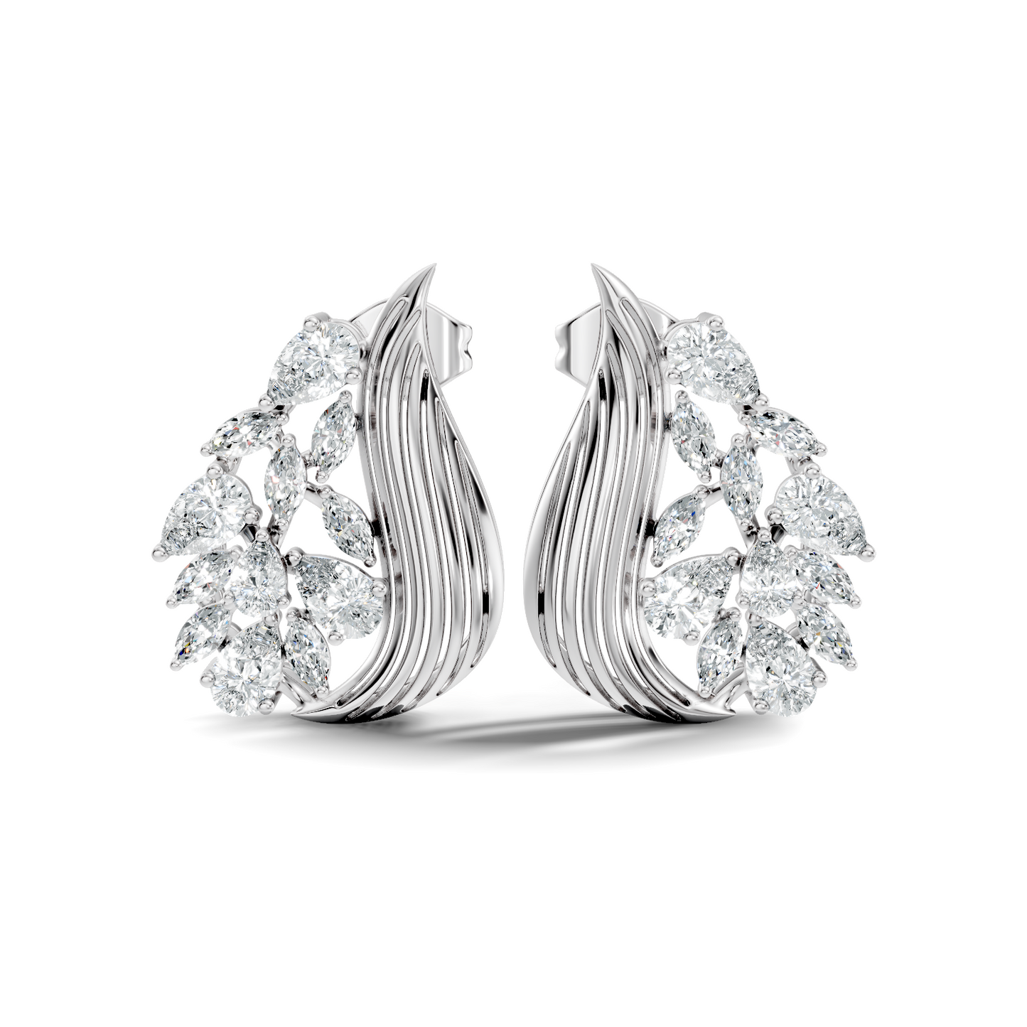 marquise & Pear Shape 2.05 Ct Lab grown & Natural Diamond 14k Solid White Gold Fantastic Classic Studs Earrings - HIGHCARAT DIAMONDS