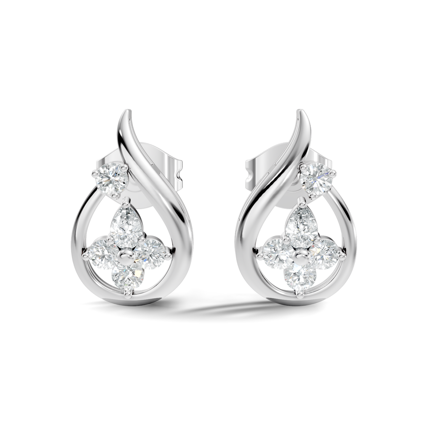 Affordable Pear And Round Cut Diamond Vintage Stud Earring Gift For Women's In 14K Solid White Gold Earring - HIGHCARAT DIAMONDS