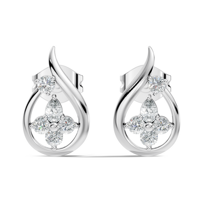 Affordable Pear And Round Cut Diamond Vintage Stud Earring Gift For Women's In 14K Solid White Gold Earring - HIGHCARAT DIAMONDS