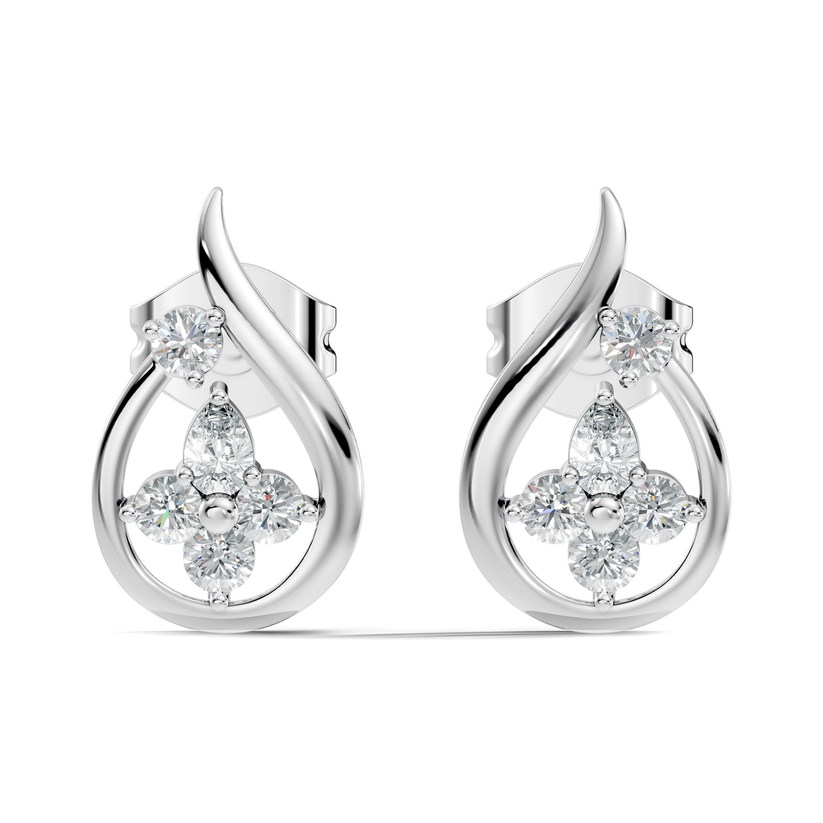 Affordable Pear And Round Cut Diamond Vintage Stud Earring Gift For Women's In 14K Solid White Gold Earring - HIGHCARAT DIAMONDS