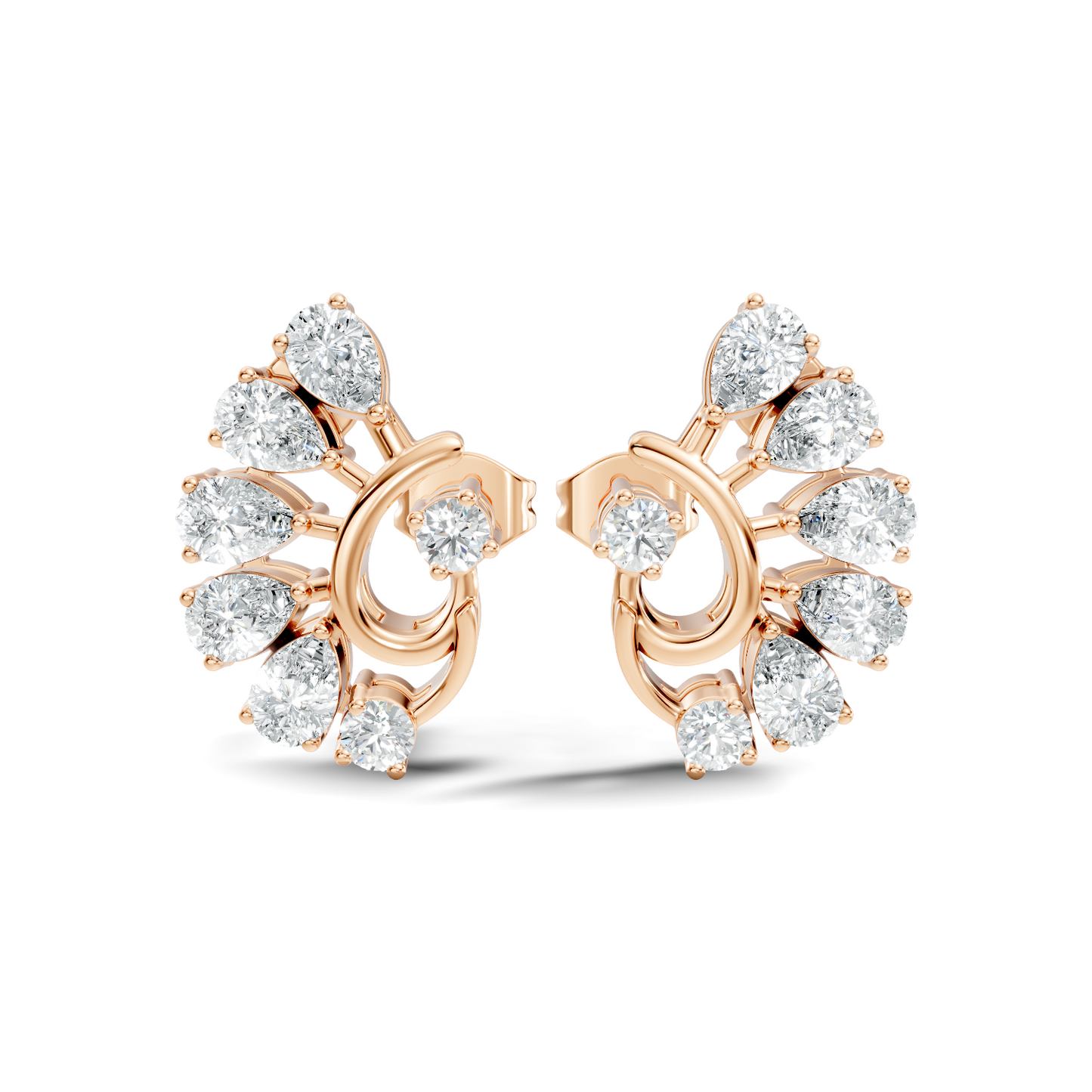 Minimalist Diamond Stud Earrings For Her Pear & Round Design In 14K Solid White Gold - HIGHCARAT DIAMONDS
