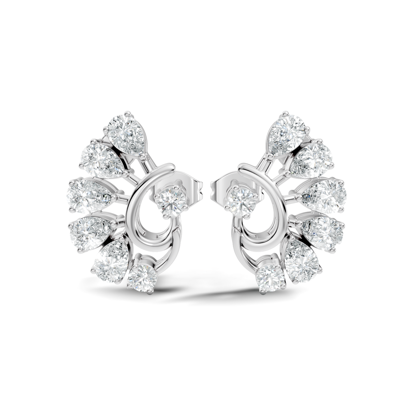Minimalist Diamond Stud Earrings For Her Pear & Round Design In 14K Solid White Gold - HIGHCARAT DIAMONDS