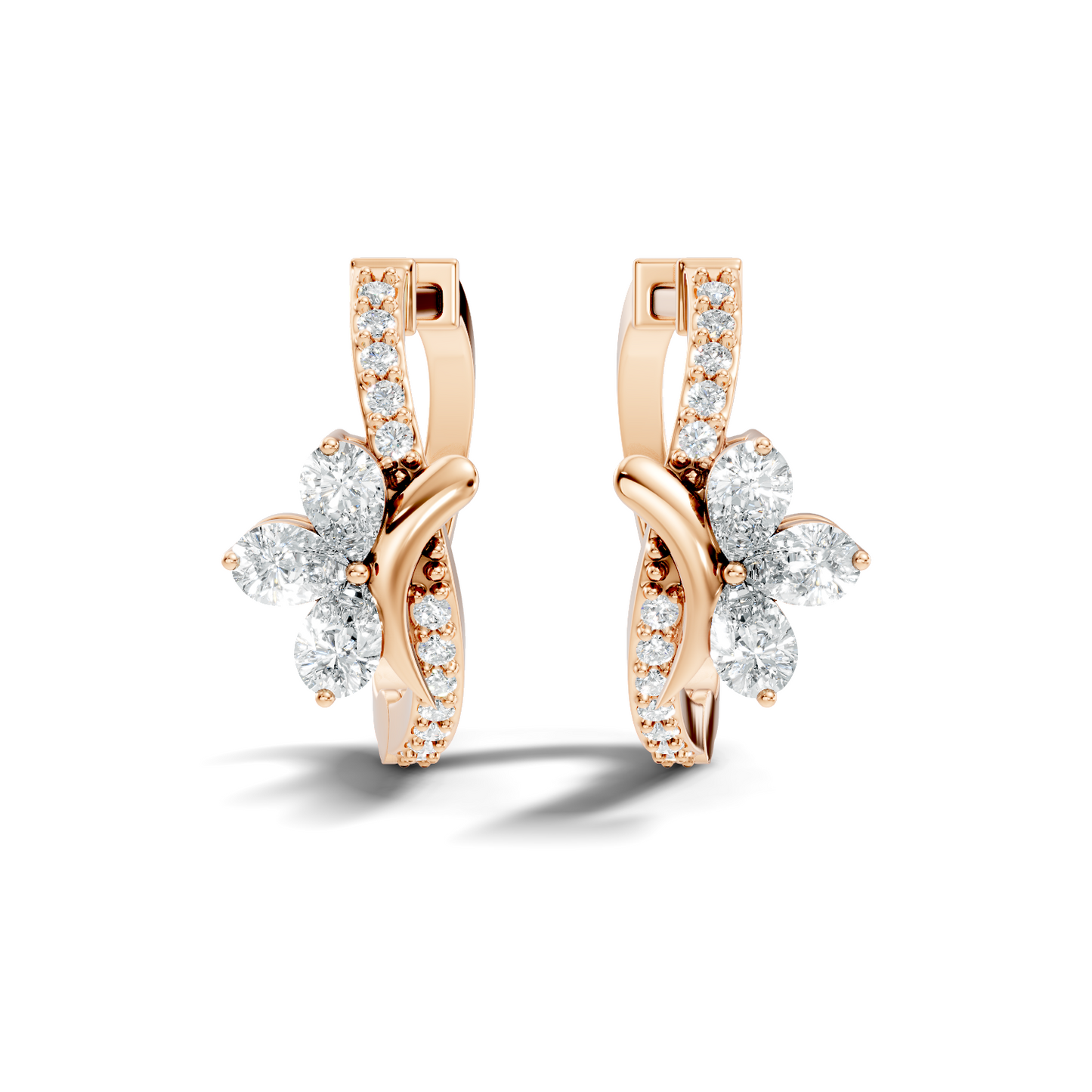 Pear Cut Labgrown Diamond Wedding Studs Halo Hoop Earring Gift for Women's In 14K Gold - HIGHCARAT DIAMONDS