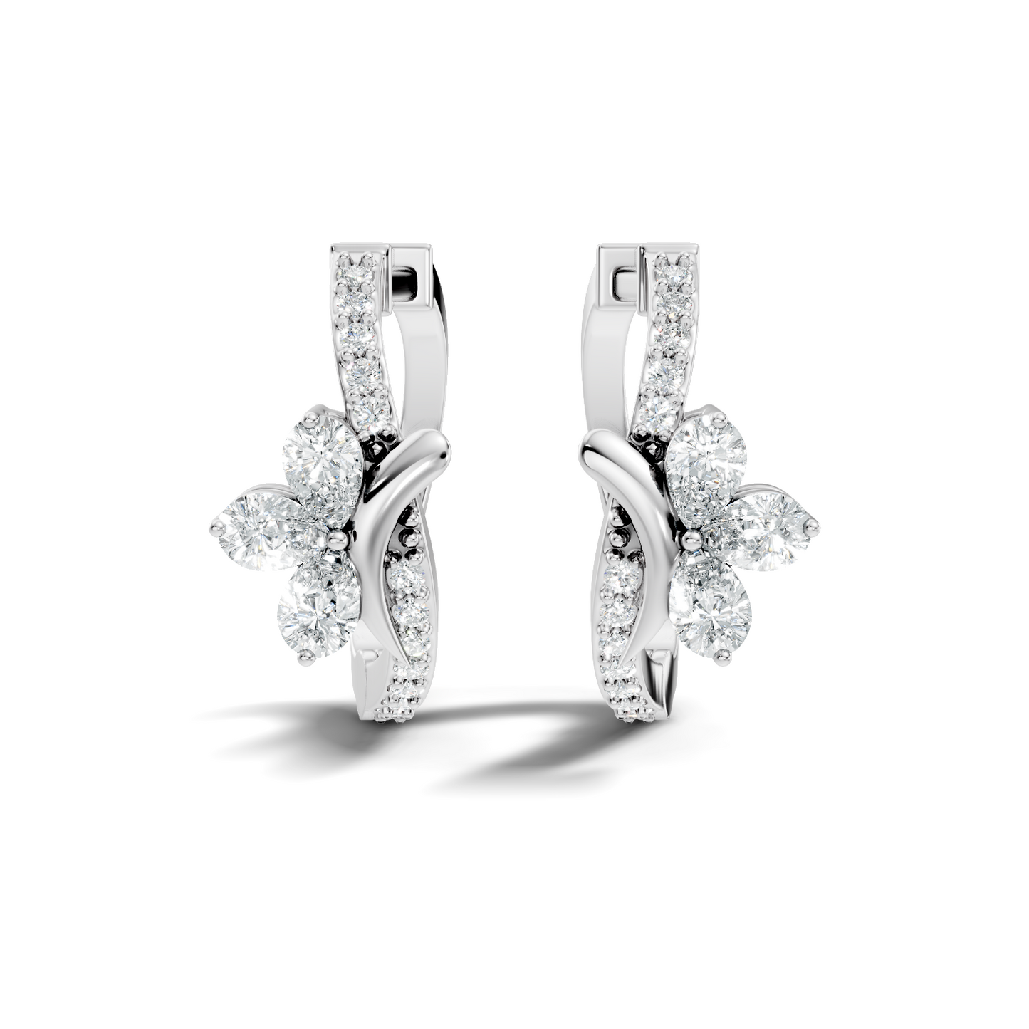 Pear Cut Labgrown Diamond Wedding Studs Halo Hoop Earring Gift for Women's In 14K Gold - HIGHCARAT DIAMONDS