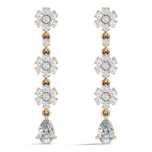 Pear Shape 2.54 Ct Round Cut Diamond Classic Prong Set Floral Drop Stud  Earring For Her - HIGHCARAT DIAMONDS