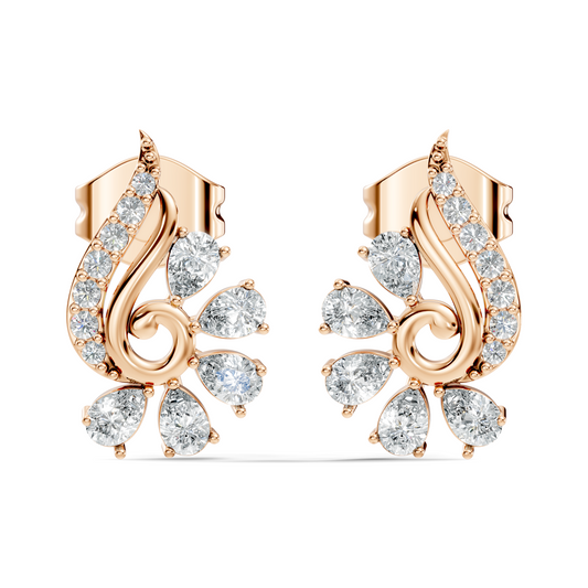 Elegant Pear & Round Diamond Stud Earrings Sparkling Facets In 14K Solid Gold For Her - HIGHCARAT DIAMONDS