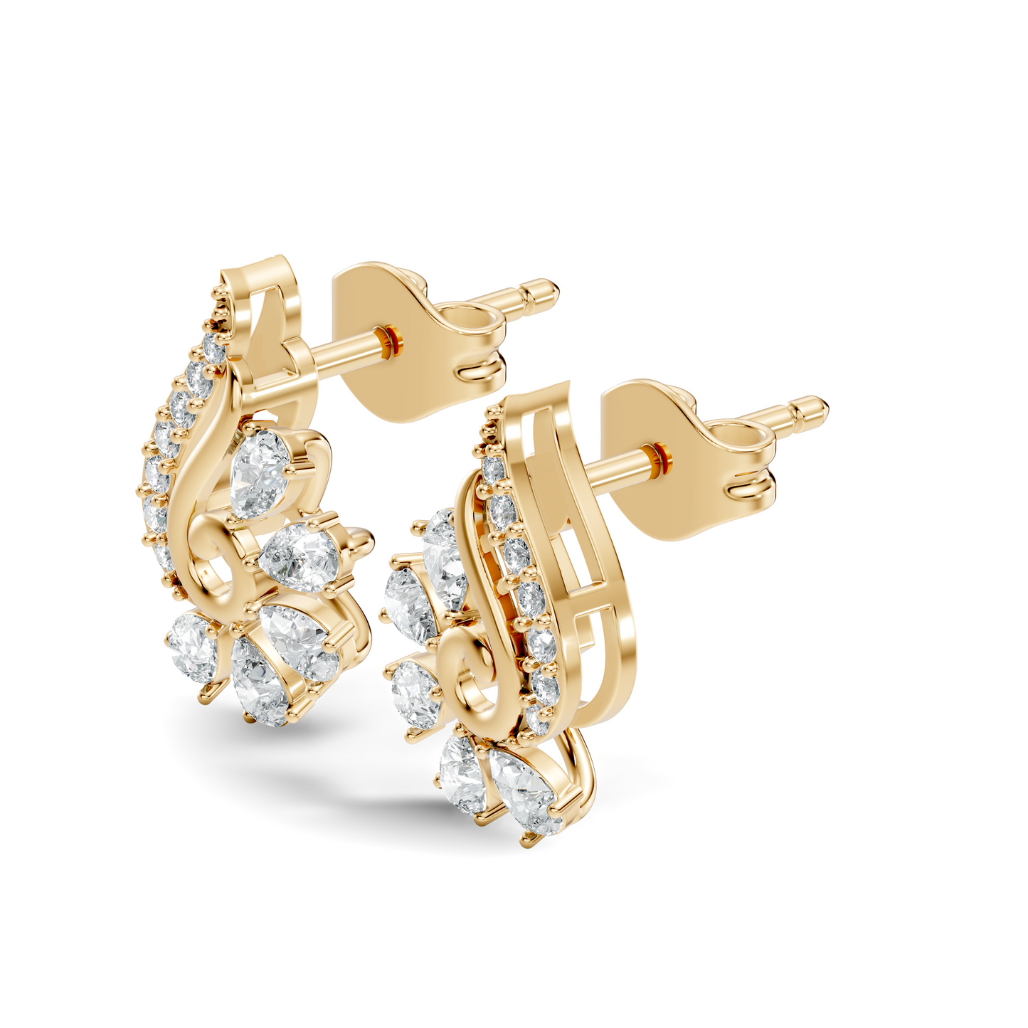 Elegant Pear & Round Diamond Stud Earrings Sparkling Facets In 14K Solid Gold For Her - HIGHCARAT DIAMONDS