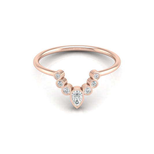 Pear and Round Diamond Cluster Bezel Set Band Ring In 14K gold Modern Design Perfect for Women's - HIGHCARAT DIAMONDS