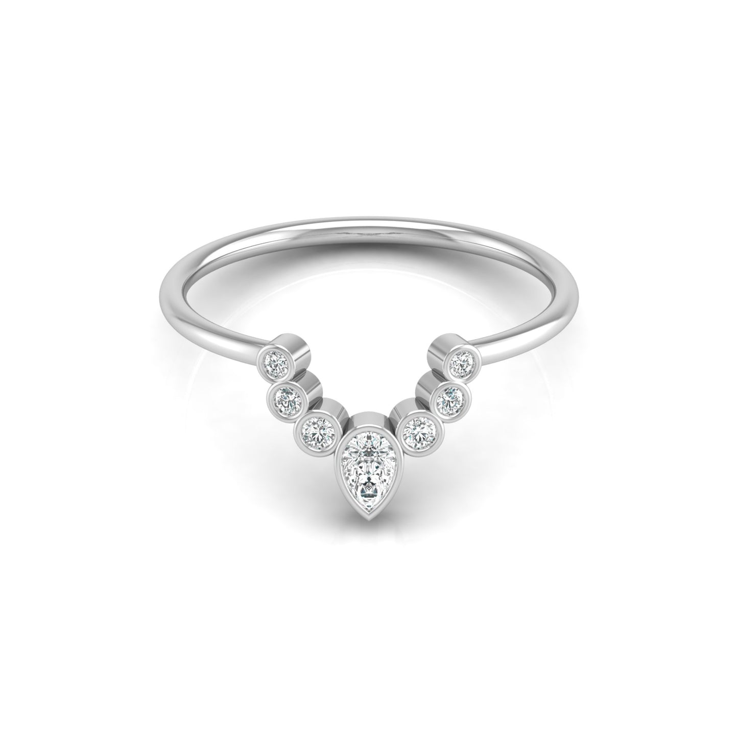 Pear and Round Diamond Cluster Bezel Set Band Ring In 14K gold Modern Design Perfect for Women's - HIGHCARAT DIAMONDS