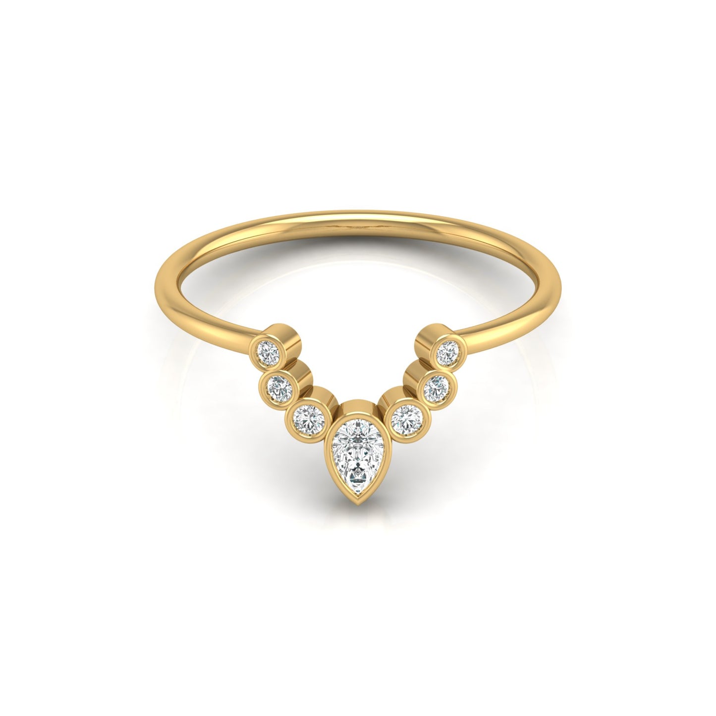 Pear and Round Diamond Cluster Bezel Set Band Ring In 14K gold Modern Design Perfect for Women's - HIGHCARAT DIAMONDS
