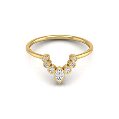 Pear and Round Diamond Cluster Bezel Set Band Ring In 14K gold Modern Design Perfect for Women's - HIGHCARAT DIAMONDS