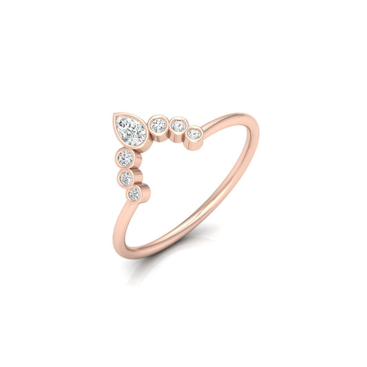 Pear and Round Diamond Cluster Bezel Set Band Ring In 14K gold Modern Design Perfect for Women's