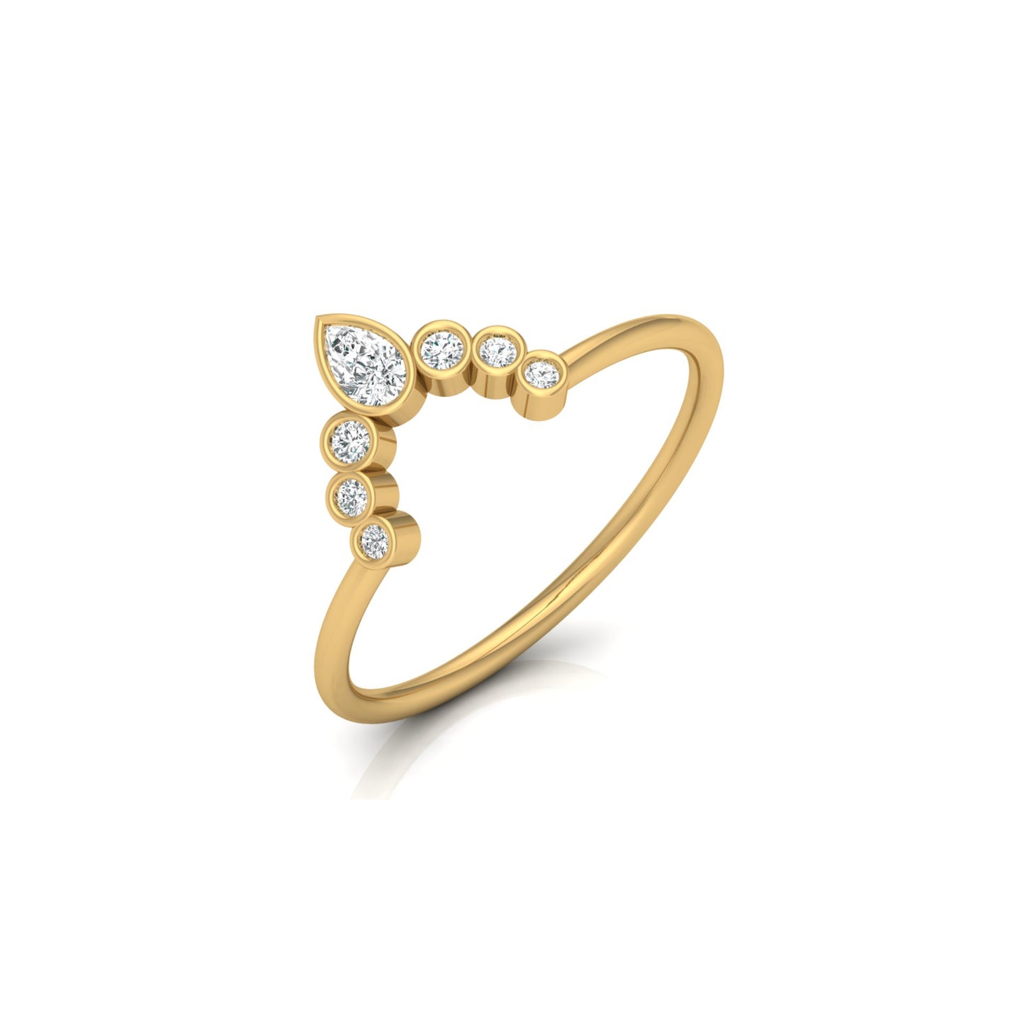 Pear and Round Diamond Cluster Bezel Set Band Ring In 14K gold Modern Design Perfect for Women's - HIGHCARAT DIAMONDS