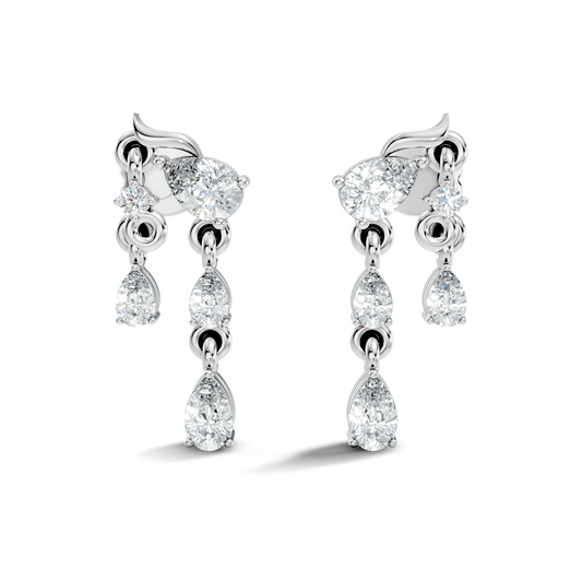 10k Solid White Gold Pear & Round Shape Diamond Earring Vintage Pear Drop Jewelry For Women - HIGHCARAT DIAMONDS