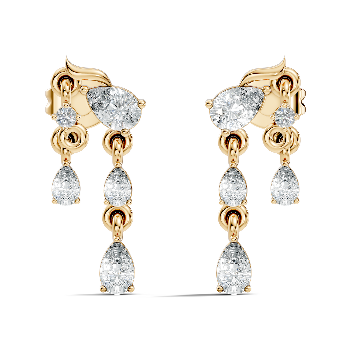 10k Solid White Gold Pear & Round Shape Diamond Earring Vintage Pear Drop Jewelry For Women - HIGHCARAT DIAMONDS
