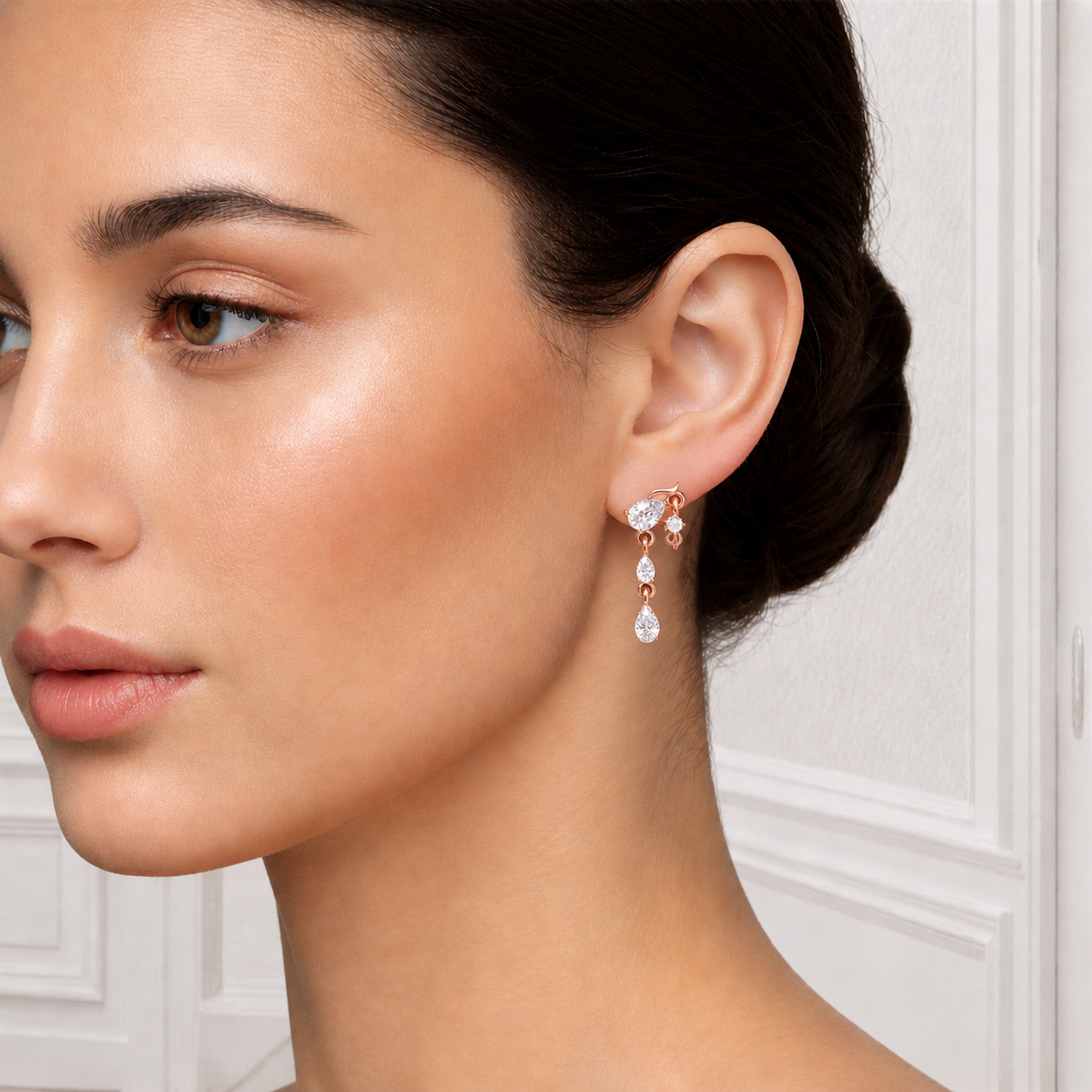 Pear and Round Lab Grown Diamond 10k Solid White Gold Drop Earring - HIGHCARAT DIAMONDS
