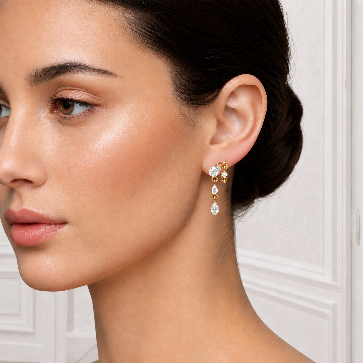 Pear and Round Lab Grown Diamond 10k Solid White Gold Drop Earring - HIGHCARAT DIAMONDS