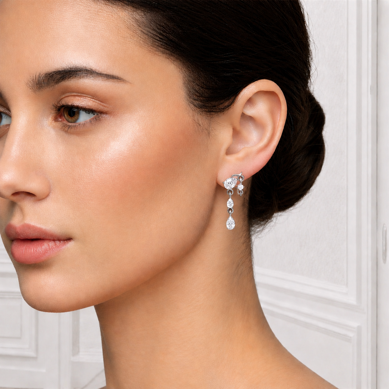 Pear and Round Lab Grown Diamond 10k Solid White Gold Drop Earring - HIGHCARAT DIAMONDS