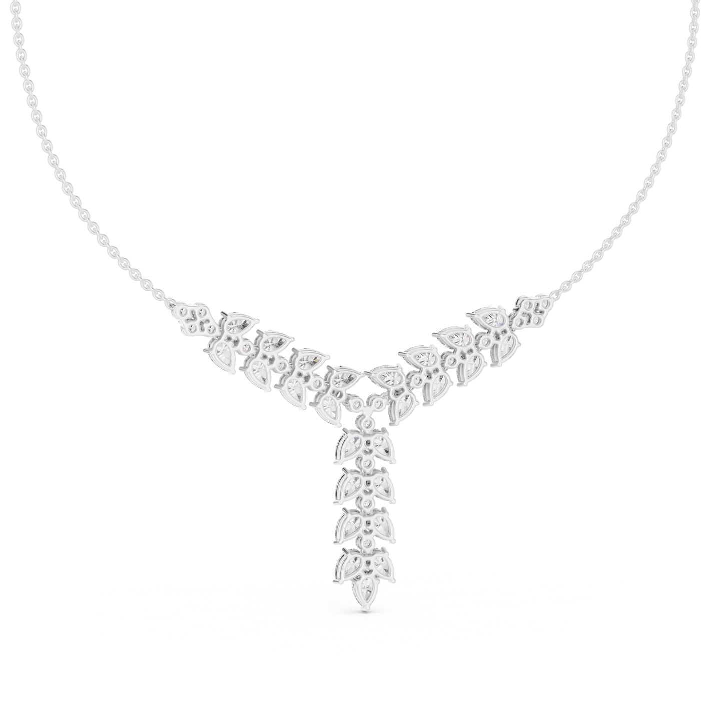 14.70 Ct 10k Solid White Gold Pear & Round Natural Diamond Graduation Necklace Fantastic Gift For her - HIGHCARAT DIAMONDS