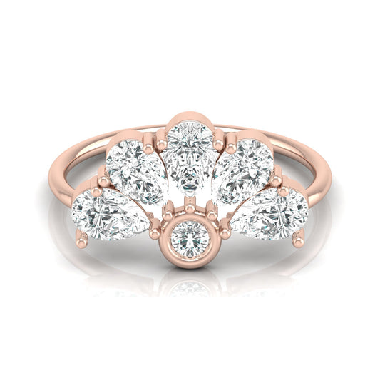 Pear and Round Shaped Diamond Cluster Ring in 14KT Gold Lab-Grown Timeless Style - HIGHCARAT DIAMONDS