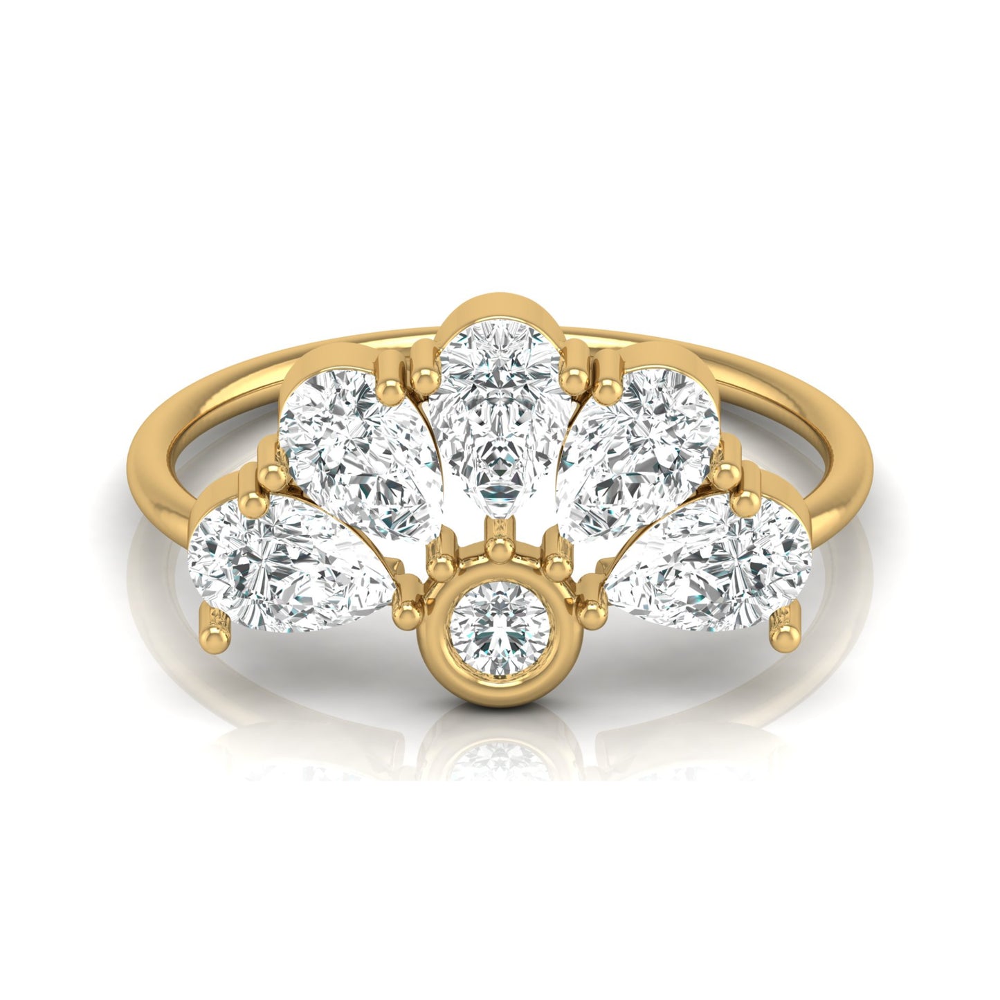 Pear and Round Shaped Diamond Cluster Ring in 14KT Gold Lab-Grown Timeless Style - HIGHCARAT DIAMONDS