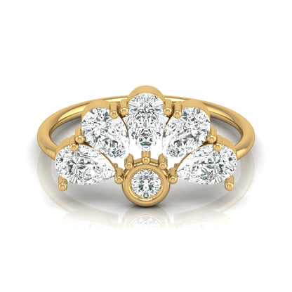 Pear and Round Shaped Diamond Cluster Ring in 14KT Gold Lab-Grown Timeless Style - HIGHCARAT DIAMONDS