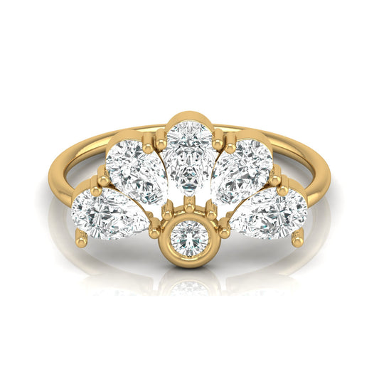 Pear and Round Shaped Diamond Cluster Ring in 14KT Gold Lab-Grown Timeless Style - HIGHCARAT DIAMONDS
