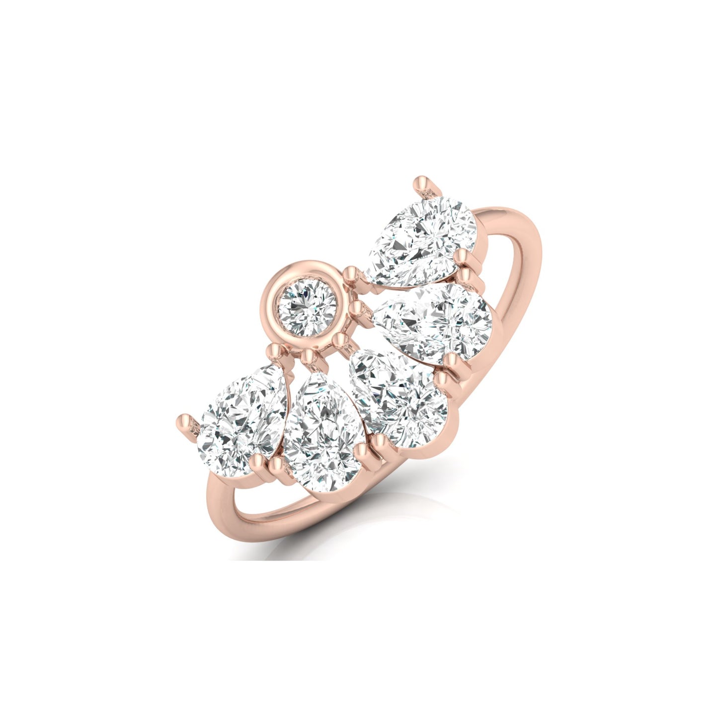 Pear and Round Shaped Diamond Cluster Ring in 14KT Gold Lab-Grown Timeless Style - HIGHCARAT DIAMONDS