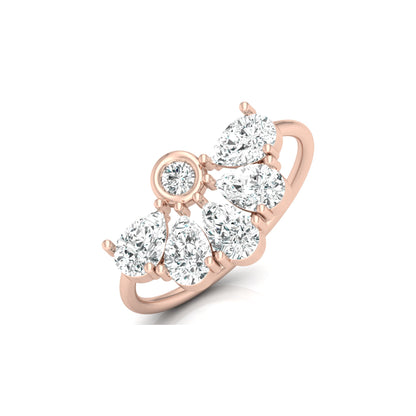 Pear and Round Shaped Diamond Cluster Ring in 14KT Gold Lab-Grown Timeless Style - HIGHCARAT DIAMONDS