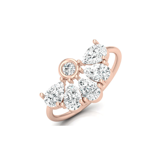 Pear and Round Shaped Diamond Cluster Ring in 14KT Gold Lab-Grown Timeless Style - HIGHCARAT DIAMONDS