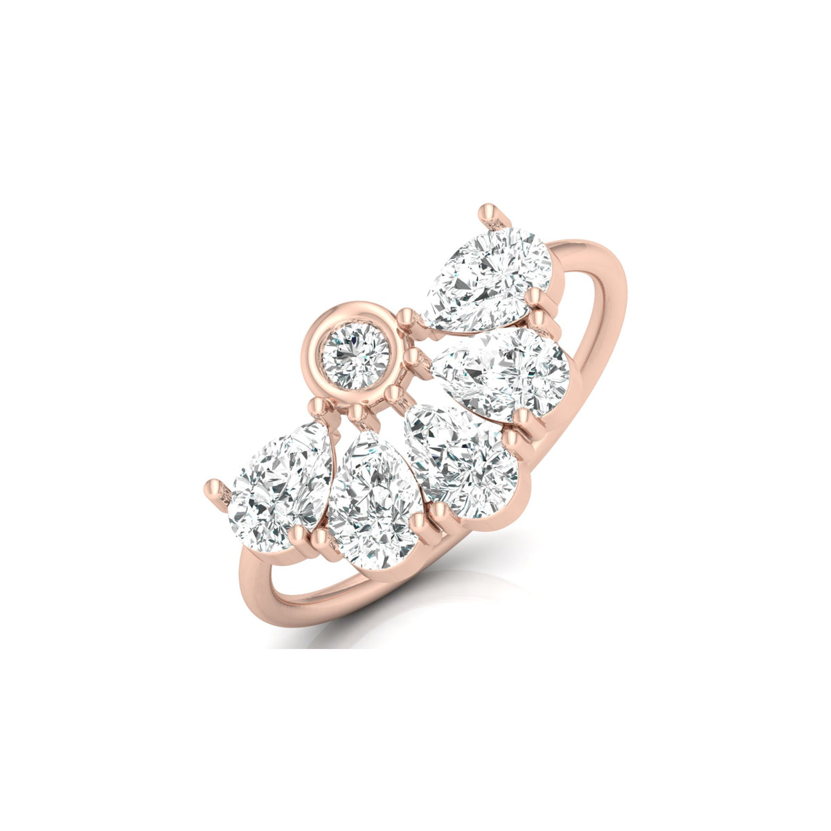 Pear and Round Shaped Diamond Cluster Ring in 14KT Gold Lab-Grown Timeless Style - HIGHCARAT DIAMONDS