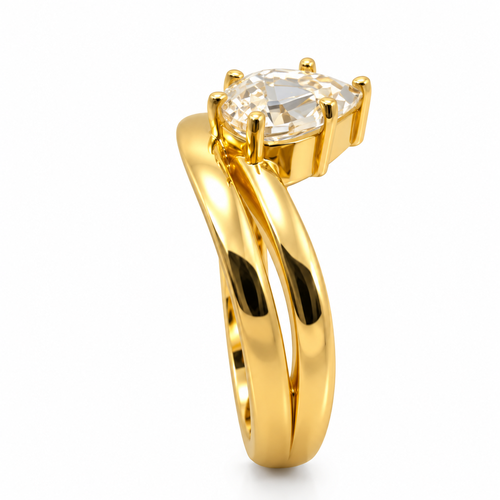 Solitaire Yellow Gold Pear Step Cut Lab Grown Diamond Ring