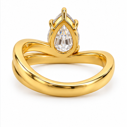 Solitaire Yellow Gold Pear Step Cut Lab Grown Diamond Ring