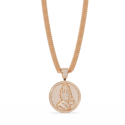 Praying Hands Lab Grown Diamond Medallion Pendant Necklace - HIGHCARAT DIAMONDS